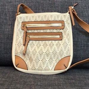Cream and tan crossbody bag